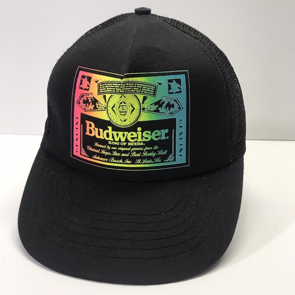 Vintage Stylemaster Black Budweiser Bud Retro Multicolor Logo Hat Cap‎ Strapback